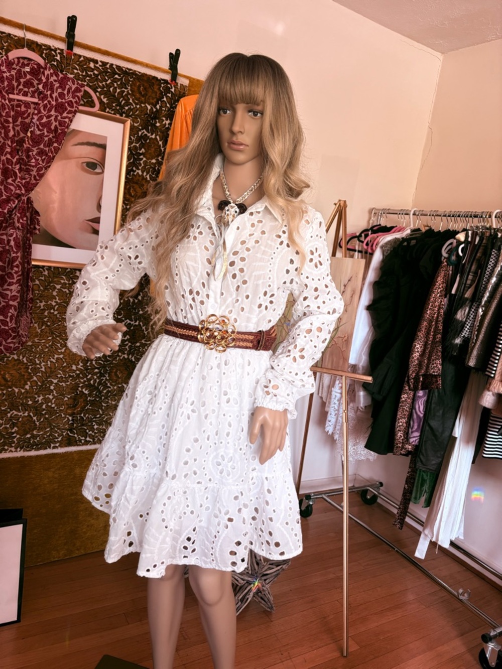 White Eyelet Shirt Dress